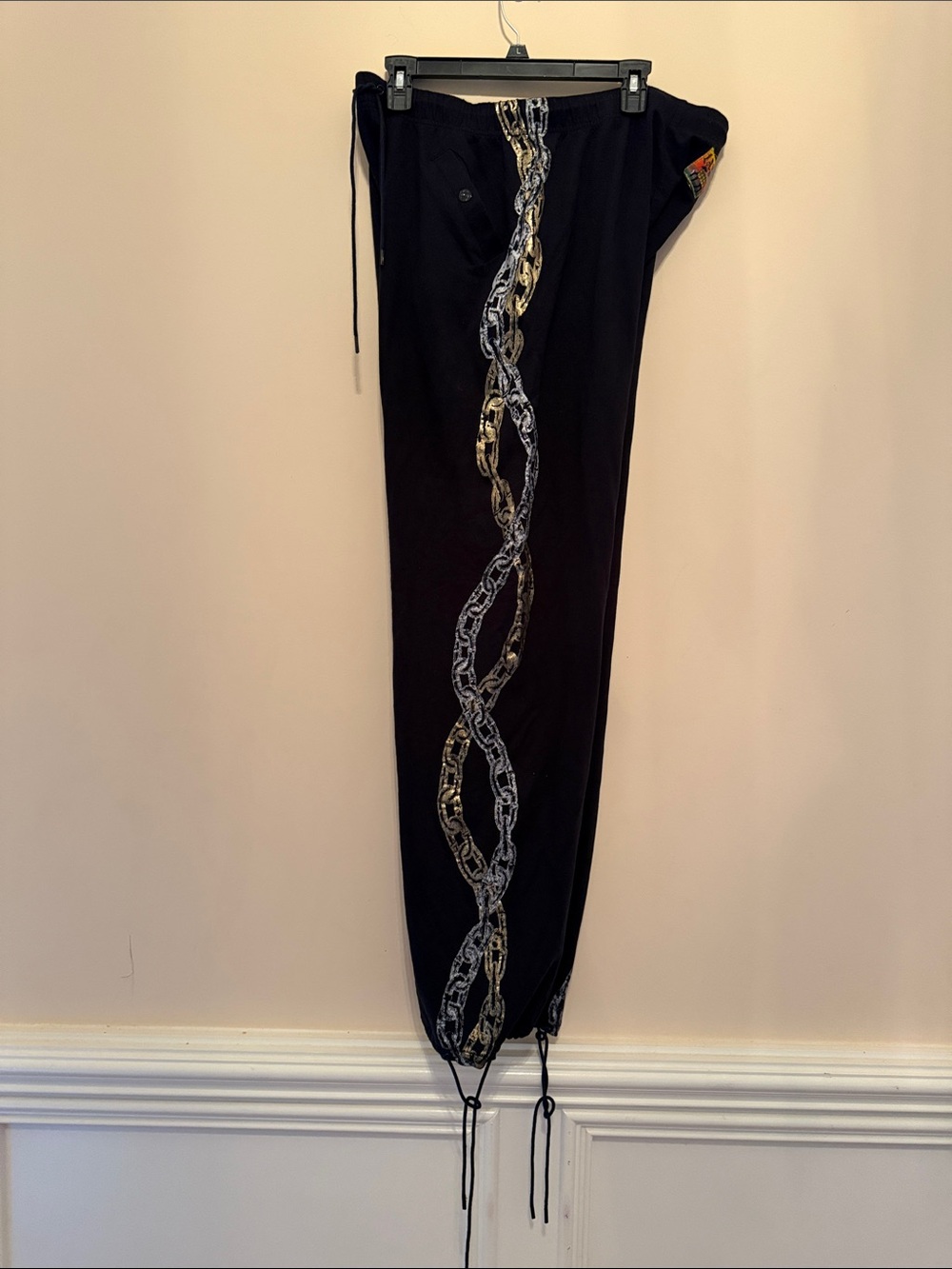 LAMB Black Men's Jogger Pants with Side Chain Print Size XL - Picture 6 of 6